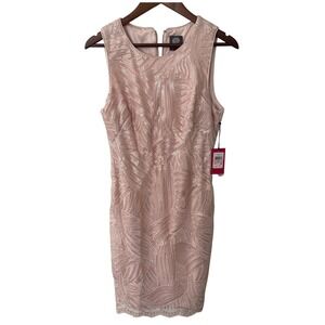 Vince Camuto Pink Sequin Mesh Sheath Dress Sleeveless Scalloped Hem  10 Prom
